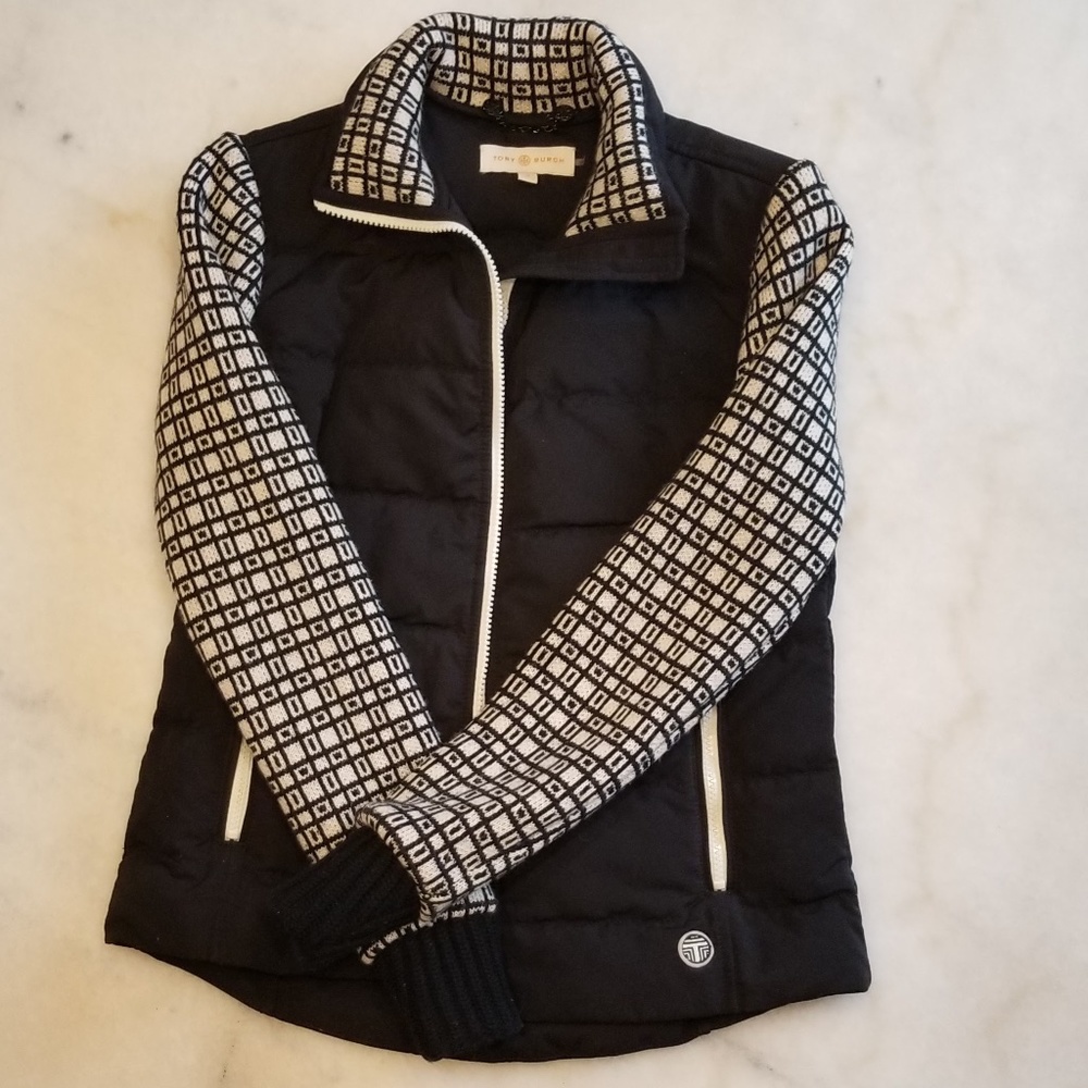 Tory Burch Black & White Down/Sweater Jacket Sz 0